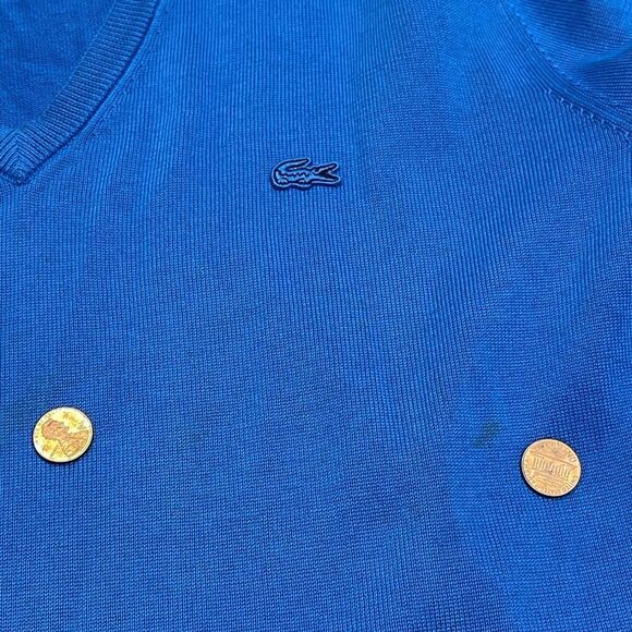 Lacoste mens v-neck pullover sweater sz 5 blue long sleeve (flaws) - Picture 11 of 12